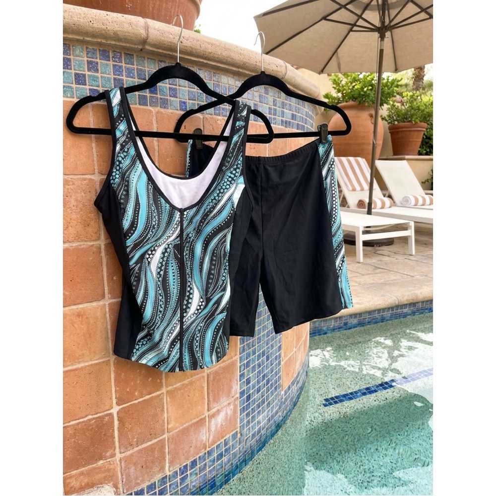 Stylish Black and Teal Swimsuit Set